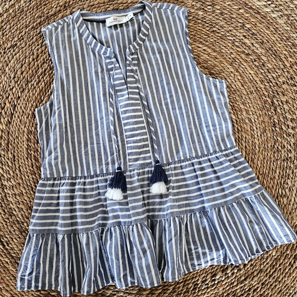 Women's Vineyard Vines Sleeveless Blue & White Striped Top Size M